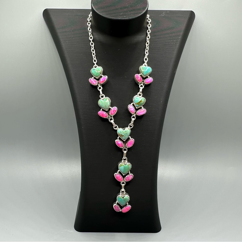 🔥 Turquoise & Pink Balloon Opal Sterling Silver 925 Handmade Gorgeous Necklace